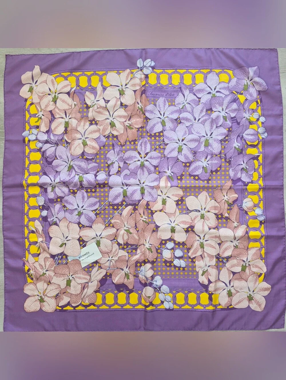 Hermès Lavender & Yellow Floral Silk Scarf
